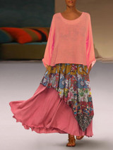 Bohemian Round Neck Printed Colour Splicing Suit