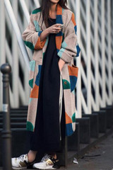 Fashion Turndown Collar Printed Long Sleeve Coat