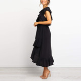 Solid Color One-Shoulder   Stitching Ruffled Dress