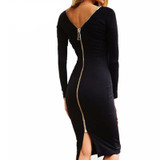 Sexy Back Full Zipper Robe Bodycon Sheath Dress Party Dresses