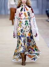 Retro Lapel Long-Sleeve Printed Chiffon Maxi Dress