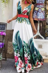 2019 Women Fashion Sleeveless Floral Print Maxi Dress