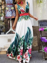 2019 Women Fashion Sleeveless Floral Print Maxi Dress
