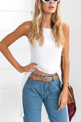 Round Neck Asymmetric Hem Backless Plain Blouse
