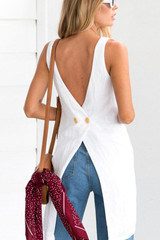 Round Neck Asymmetric Hem Backless Plain Blouse