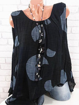 Spring Summer  Cotton  Women  Round Neck  Polka Dot  Sleeveless Blouses