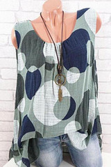 Spring Summer  Cotton  Women  Round Neck  Polka Dot  Sleeveless Blouses