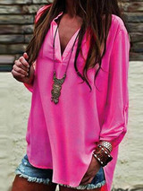 V Neck  Side Slit  Plain  Blouses V Neck  Side Slit  Plain  Blouses