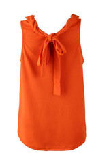 High Neck  Asymmetric Hem Bowknot  Plain  Blouses