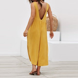 Fashion Pure Colour Sleeveless Vest Jumpsuits