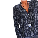 V Neck Long Sleeve Floral Printed Blouse