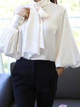 Casual Chiffon Bishop Sleeve Pure Colour Shirt
