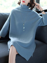 Oversized Turtleneck Plain Knitted Shift Sweater Dress