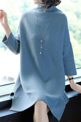 Oversized Turtleneck Plain Knitted Shift Sweater Dress