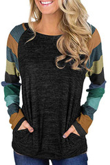 Round Neck  Patchwork Striped T-Shirts