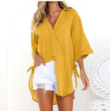 Autumn Spring  Cotton  Women  Fold-Over Collar  Plain  Long Sleeve Blouses