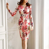 Sexy V-Neck Floral Printed Bodycon Dress