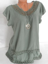 Round Neck  Loose Fitting Patchwork  Lace Blouses
