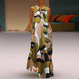 Vintage Printed Cotton/Linen Casual Sleeveless Dress