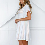 Fashion Round Neck Short Sleeve Stripe Mini Dress