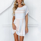Fashion Round Neck Short Sleeve Stripe Mini Dress