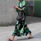 Stylish Green Floral Print Long Sleeve Maxi Dresses