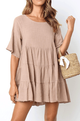 Round Neck Solid Color Mini Dress