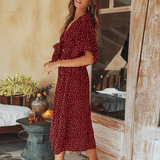 Fashion V Collar Flare Sleeves Floral Maxi Casual Dress
