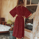 Fashion V Collar Flare Sleeves Floral Maxi Casual Dress