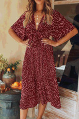 Fashion V Collar Flare Sleeves Floral Maxi Casual Dress