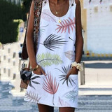 Round Neck  Decorative Buttons  Printed Shift Dress