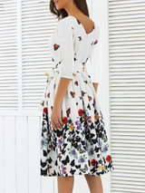 Round Neck  Floral Printed Skater Dress