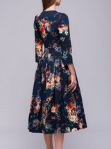 Round Neck  Floral Printed Skater Dress