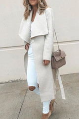 Fold Over Collar  Belt  Plain Outerwear