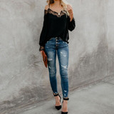 Spaghetti Straps Lace Patchwork Long Sleeve Blouses