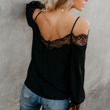 Spaghetti Straps Lace Patchwork Long Sleeve Blouses