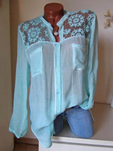 Cotton/Linen Lace Plain  Long Sleeve Blouse