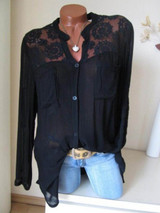 Cotton/Linen Lace Plain  Long Sleeve Blouse