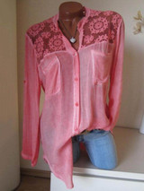 Cotton/Linen Lace Plain  Long Sleeve Blouse