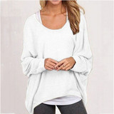 Round Neck  Asymmetric Hem  Plain  Batwing Sleeve Sweaters
