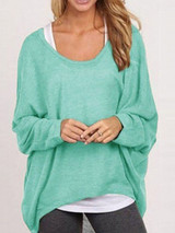 Round Neck  Asymmetric Hem  Plain  Batwing Sleeve Sweaters