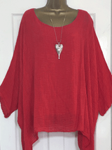 Round Neck  Asymmetric Hem  Plain Blouses
