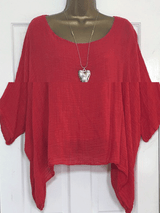Round Neck  Asymmetric Hem  Plain Blouses