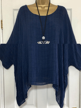 Round Neck  Asymmetric Hem  Plain Blouses