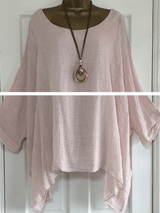 Round Neck  Asymmetric Hem  Plain Blouses