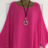 Round Neck  Asymmetric Hem  Plain Blouses