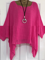 Round Neck  Asymmetric Hem  Plain Blouses