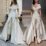Fashion V Neck Off-Shoulder Pure Colour Evening Dress