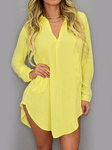 Turn Down Collar Patch Pocket  Plain Casual Dress