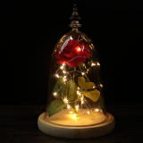 Red Rose in Glass Dome Wooden